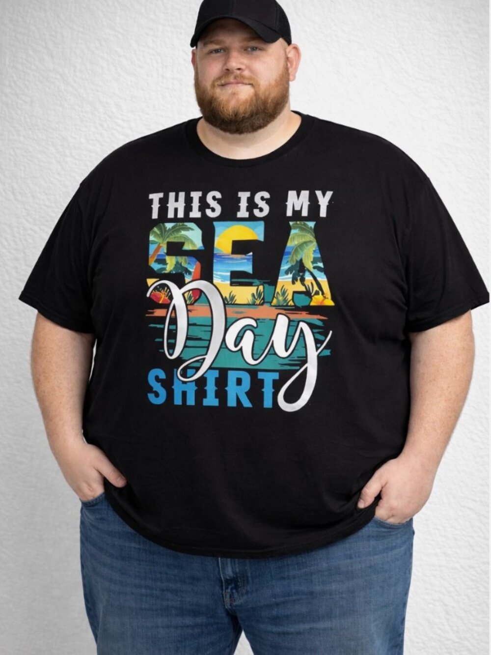New Fun “This Is My Sea Day Shirt” Black Graphic Cruise T-shirt, Men’s Size 5XL